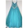 Image 2 : 23-STRAPLESS TURQUOISE GOWN, ZIPPER BACK SIZE 14