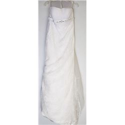 27-STRAPLESS WHITE LACED EMBROIDERED GOWN W/TRAIN