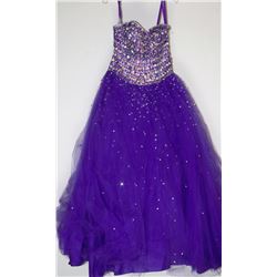 43-PURPLE LACED STRAPLESS DRESS W/BEADED BODICE