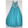 Image 2 : 46-GREEN/BLUE STRAPLESS LACE GOWN, BEADED BODICE