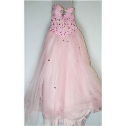 47-PINK STRAPLESS LACE GOWN W/BEADED BODICE
