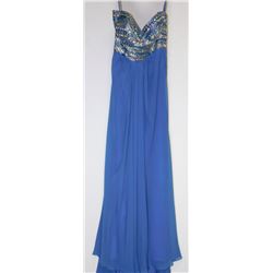 56-BLUE STRAPLESS GOWN W/BEADED TOP SIZE 8