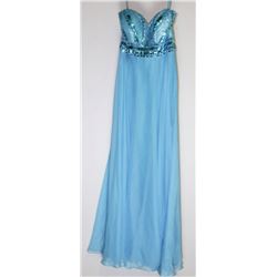 59-BLUE LACE GOWN SEQUIN TOP ZIPPER BACK SIZE 8