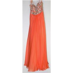 62-PASTEL ORANGE LACE GOWN, BEADED BODICE SIZE 2