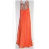 Image 1 : 62-PASTEL ORANGE LACE GOWN, BEADED BODICE SIZE 2
