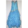 Image 1 : 63-BLUE CORSET RUFFLED GOWN, BEADED BODICE
