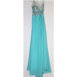 78-GREEN BACKLESS GOWN W/BEADED BODICE SIZE 7/8