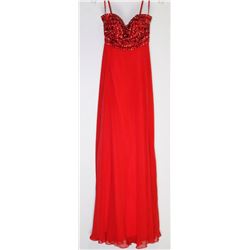 80-RED BEADED BODICE LACE GOWN SIZE 3/4