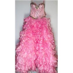88-PINK STRAPLESS BEADED BODICE TWO TONED RUFFLE