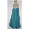 Image 1 : 90-GREEN & BEIGE HALTER STYLE GOWN, ZIPPERED BACK