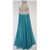 Image 2 : 90-GREEN & BEIGE HALTER STYLE GOWN, ZIPPERED BACK