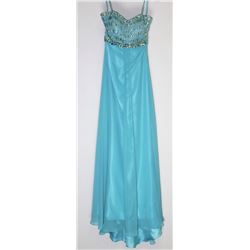 93-BLUE SEQUIN TOP BACKLESS DRESS.MEDIUM SIZE