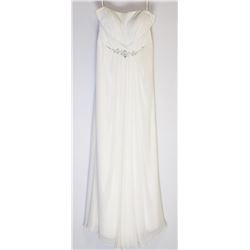 95-WHITE GOWN, ZIPPERED BACK. MINOR WATER DAMAGE