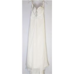 109-WHITE BEADED STRAP LONG GOWN W/TRAIN