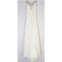 110-WHITE BEADED BODICE STRAPPED LONG GOWN W/TRAIN