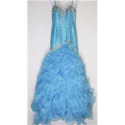 119-BLUE GEMMED TOP RUFFLED SKIRT, CORSET BACK