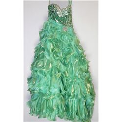120-GREEN GEMMED TOP RUFFLED SKIRT, CORSET BACK