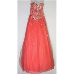 121-CORAL SEQUINED LACE GOWN SIZE 8