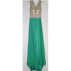 133-BEIGE & GREEN BACKLESS DRESS