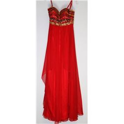 137-RED BEADED BODICE GOWN SIZE 6