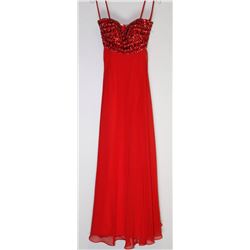 138-RED BEADED BODICE GOWN SIZE 5/6
