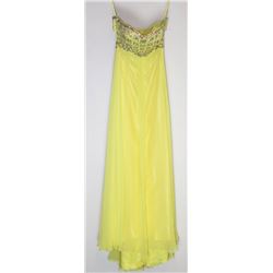 140-YELLOW BEADED BODICE, BACKLESS GOWN SIZE 7/8