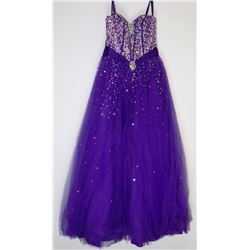 144-FULL LACE BEADED BODICE PURPLE GOWN W/CORSET