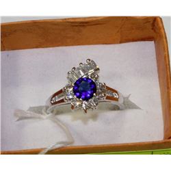 #43-NATURAL BLUE SAPPHIRE & CZ .925 RING SIZE 8