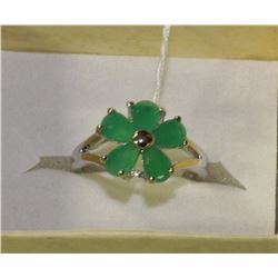 #53-NATURAL EMERALD &CZ .925 RING SIZE 7.5