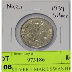 F-NAZI SILVER 2 MARK SWASTIKA COIN