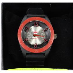 LACOSTE MENS BLACK AND RED WATCH