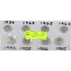 G-8PCS OF 1940,50,60'S CANADA SILVER QUARTERS
