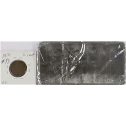 DDD.5OZ TROY TITANIUM BAR & 1871 USA 2C PIECE