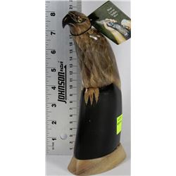 NEW HAND CARVED BUFFALO HORN, HAWK