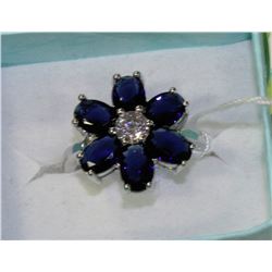 #42-NATURAL BLUE SAPPHIRE & CZ .925 RING SIZE 9