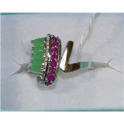 #57-NATURAL EMERALD,RUBY &CZ .925 RING SIZE 7.5