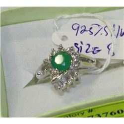 #52-NATURAL EMERALD &CZ .925 RING SIZE 8