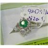 Image 1 : #52-NATURAL EMERALD &CZ .925 RING SIZE 8