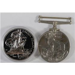 AA.WORLD WAR 2 MEDAL AND 2004 CANADA SILVER DOLLAR