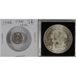 HHH.1906 UNC CANADA 5C SILVER & 1968 MEXICO 25C