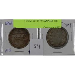 XX.1893 USA 50C, 1919 CANADA 50C