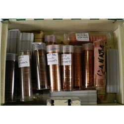 TTT.STEEL BOX OF ROLLED .1 PENNIES VARIOUS YEARS