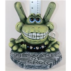 10" BEWARE OF FROG GARDEN STATUE