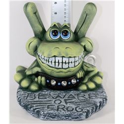 10" BEWARE OF FROG GARDEN STATUE