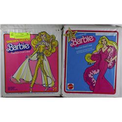 2 VINTAGE BARBIE CASES WITH 5 BARBIE & KEN DOLLS