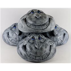 FOUR 7"W X 4"H GRINNING GRANITE GARDEN DECOR