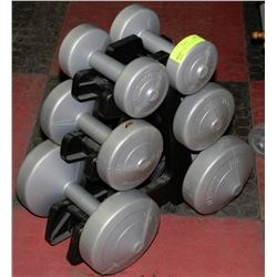 SET OF DUMBELLS ON STAND