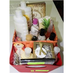 SPA BASKET WITH BODY LOTIONS, MAKE-UP, LIP GLOSS,