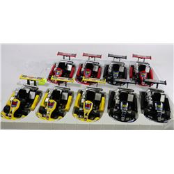 TRAY OF 9 VARIOUS METAL GO-CARTS W/ PULL BACK
