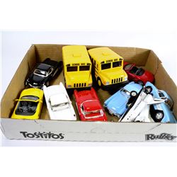 FLAT OF 11 ASSORTED METAL VEHICLES W/PULL BACK